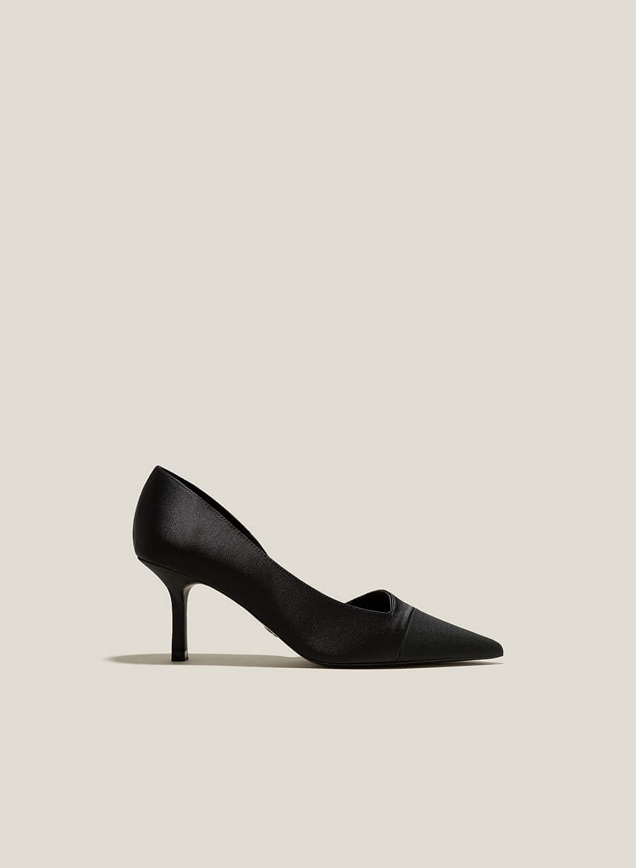 Giày bít mũi nhọn satin khoét eo - BMN 0594 - Màu đen - vascara.com