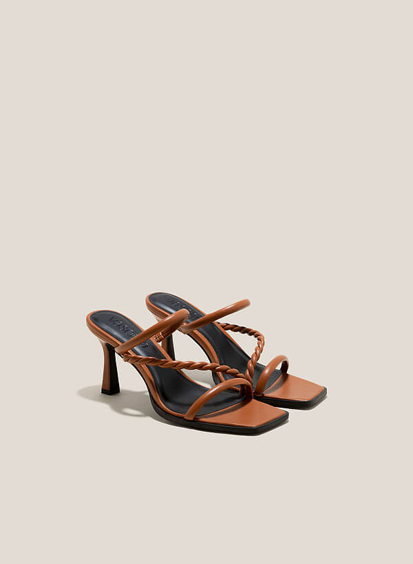 Twisted Straps Square-Toe Mules - MUL 0196 - Brown - VASCARA