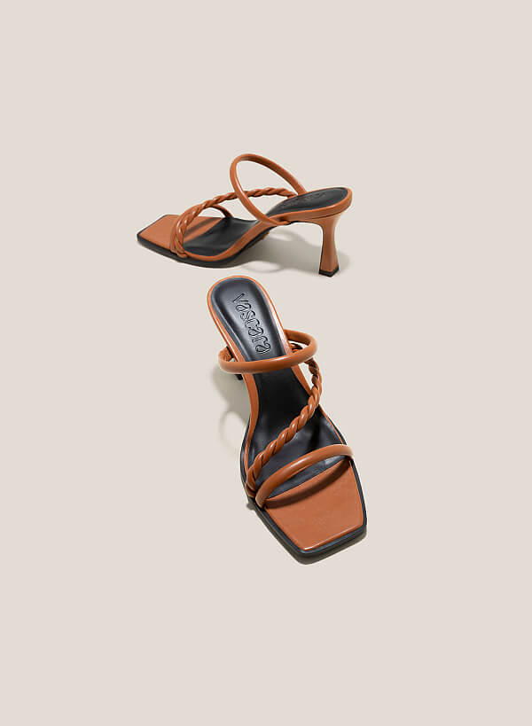 Twisted Straps Square-Toe Mules - MUL 0196 - Brown - VASCARA