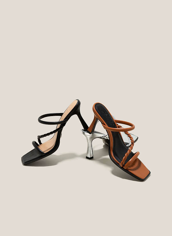 Twisted Straps Square-Toe Mules - MUL 0196 - Brown - VASCARA