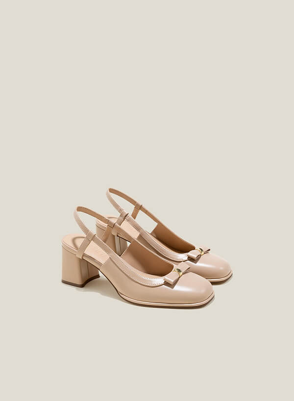 Giày slingback cổ điển gắn nơ - BMN 0632 - Màu be - VASCARA