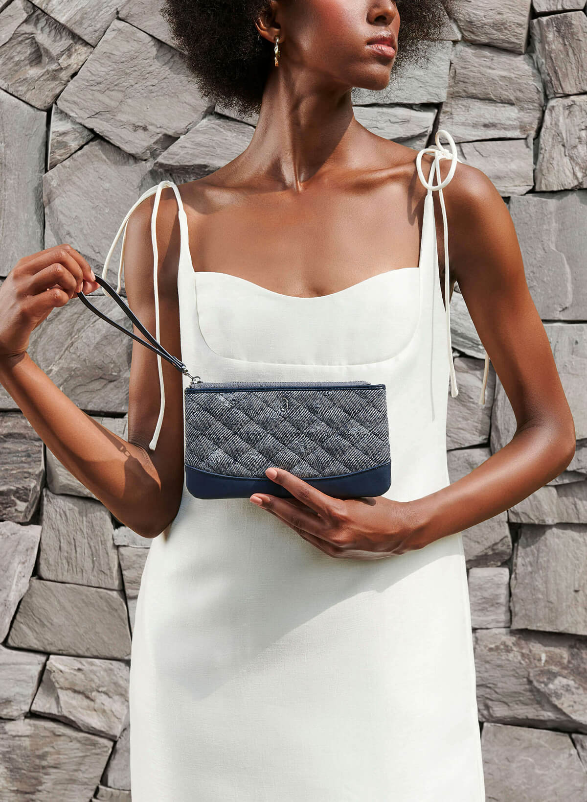 Caro Pattern Quilted Clutch - WLL 0268 - Navy - VASCARA