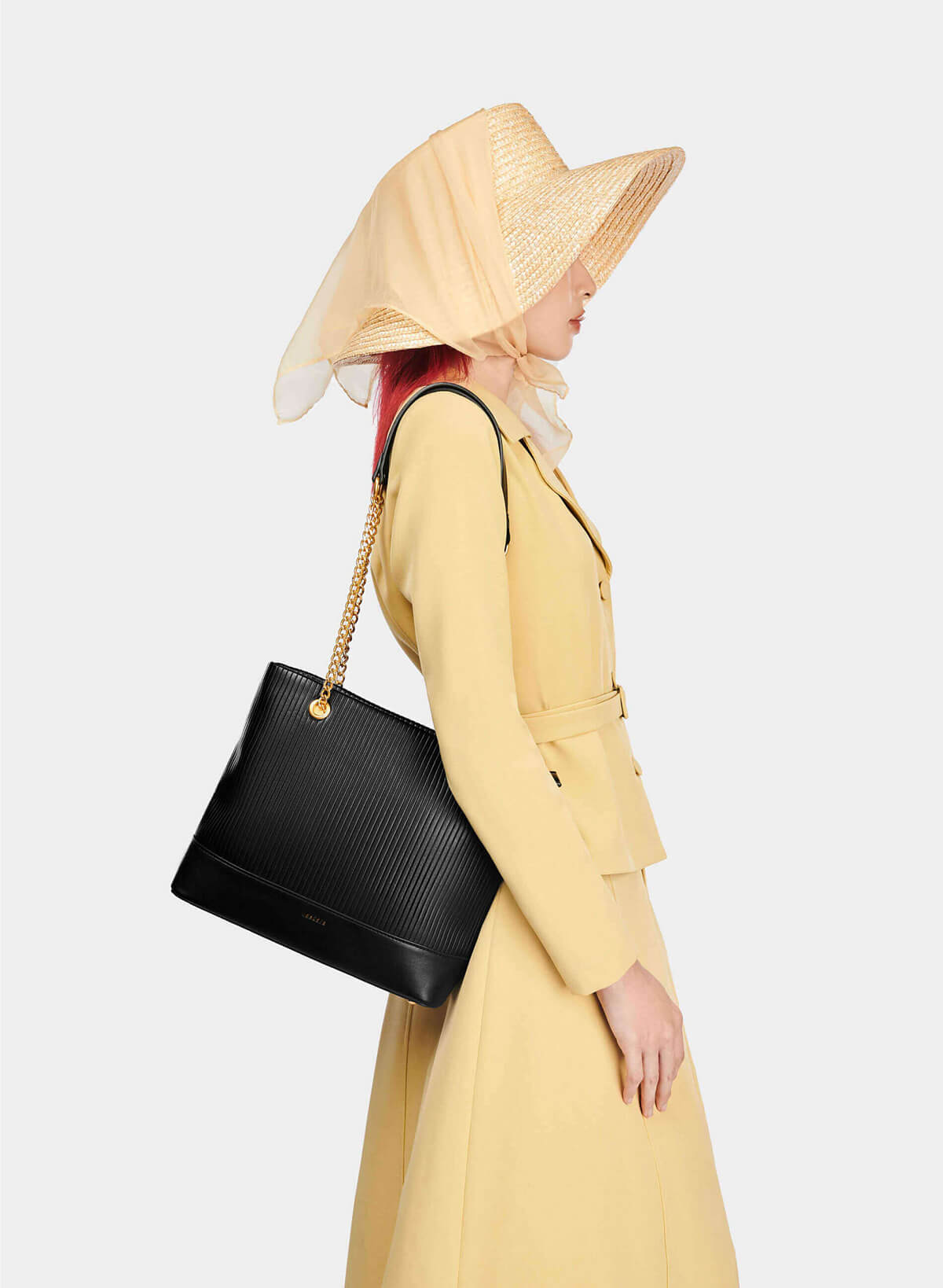 Chain Décor Handle Hobo Bag - TTE 0126 - Black - vascara.com