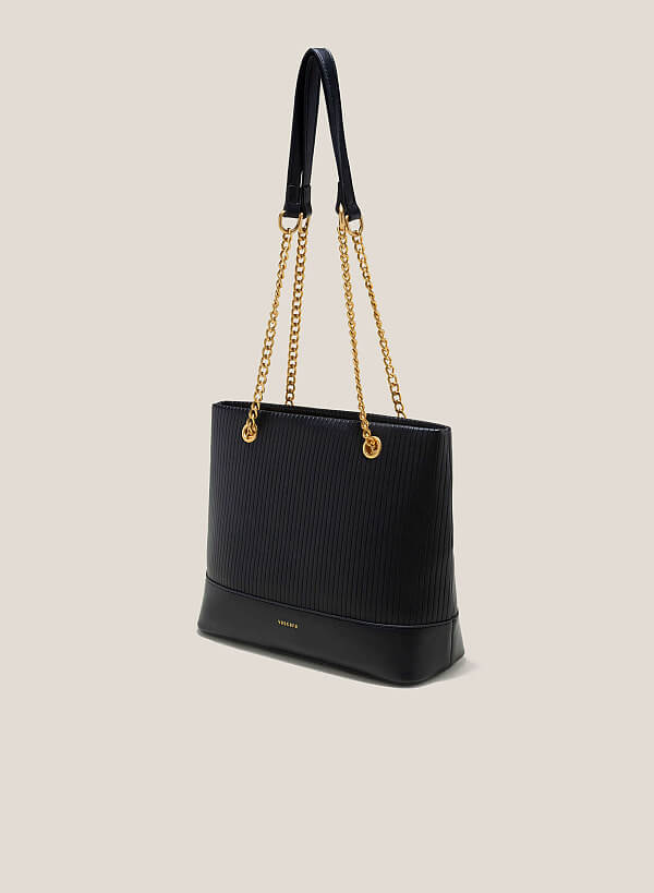 Chain Décor Handle Hobo Bag - TTE 0126 - Black - VASCARA
