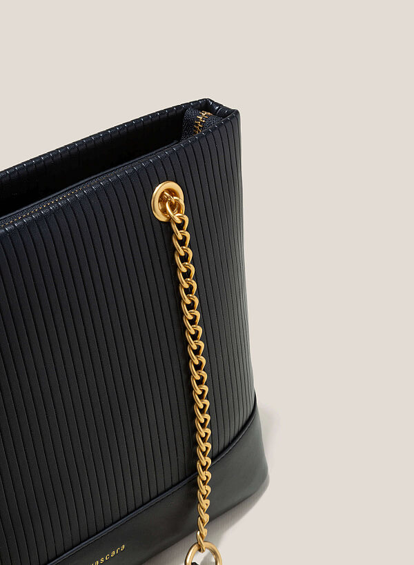 Chain Décor Handle Hobo Bag - TTE 0126 - Black - VASCARA