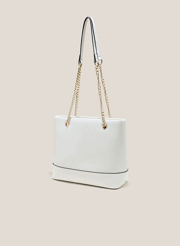 Chain Décor Handle Hobo Bag - TTE 0126 - Cream - VASCARA