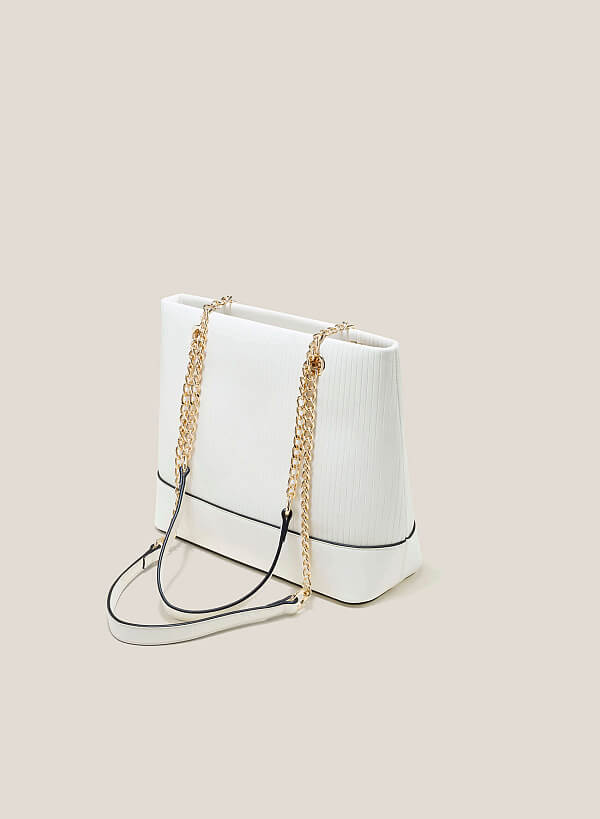 Chain Décor Handle Hobo Bag - TTE 0126 - Cream - VASCARA