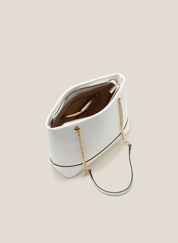 Chain Décor Handle Hobo Bag - TTE 0126 - Cream - VASCARA