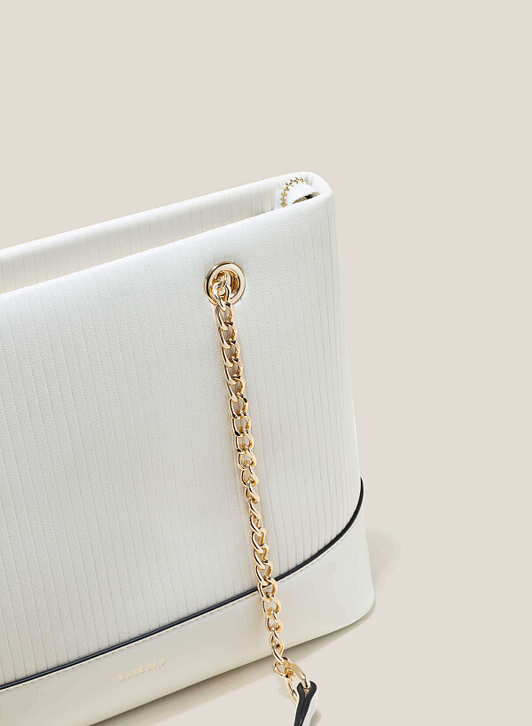 Chain Décor Handle Hobo Bag - TTE 0126 - Cream - VASCARA