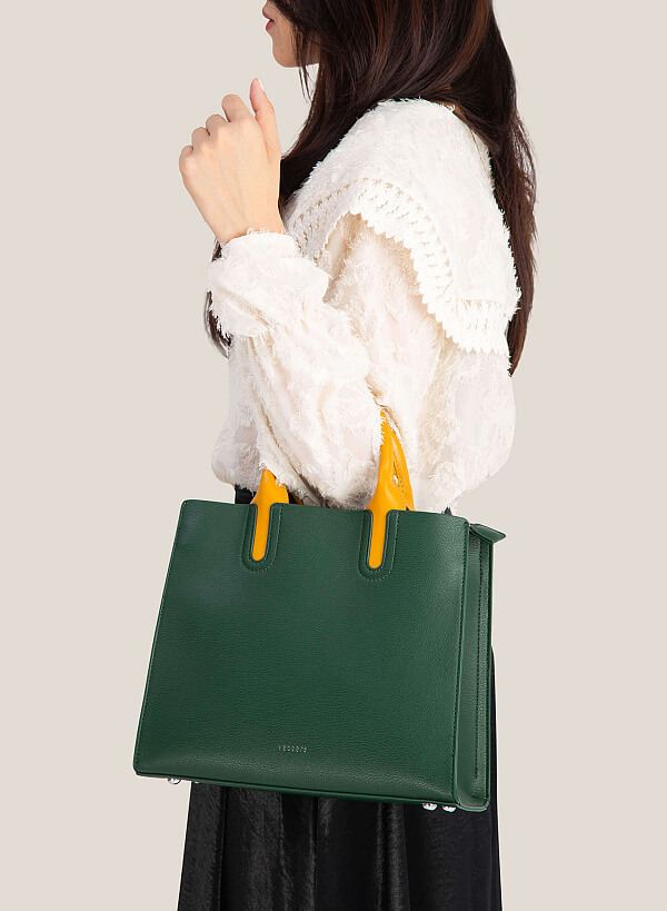 Contrast Color Handle Tote Bag - TTE 0115 - Green - VASCARA