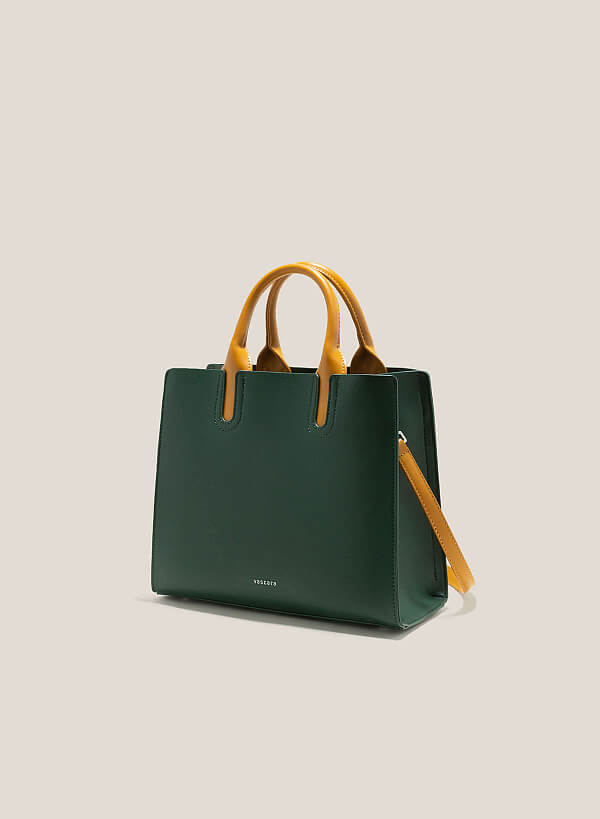 Contrast Color Handle Tote Bag - TTE 0115 - Green - VASCARA