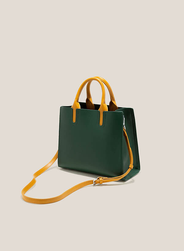 Contrast Color Handle Tote Bag - TTE 0115 - Green - VASCARA