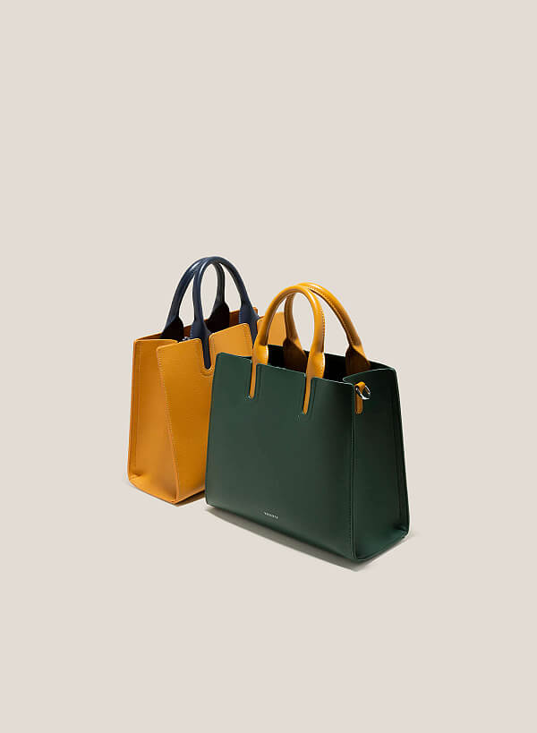 Contrast Color Handle Tote Bag - TTE 0115 - Green - VASCARA