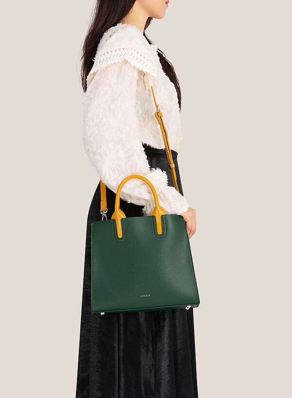 Contrast Color Handle Tote Bag - TTE 0115 - Green - VASCARA