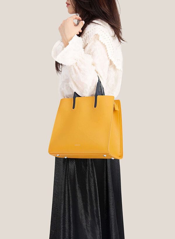 Contrast Color Handle Tote Bag - TTE 0115 - Yellow - VASCARA