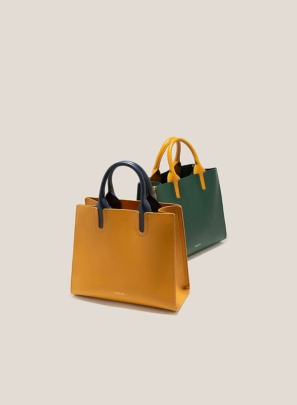 Contrast Color Handle Tote Bag - TTE 0115 - Yellow - VASCARA