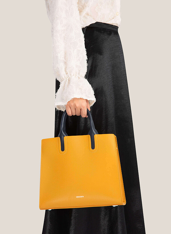 Contrast Color Handle Tote Bag - TTE 0115 - Yellow - VASCARA