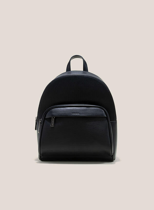 Embossed Side Box Backpack - BAK 0190 - Black
