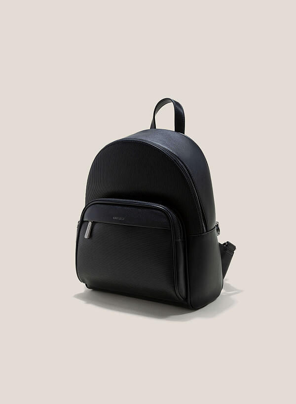 Embossed Side Box Backpack - BAK 0190 - Black - VASCARA