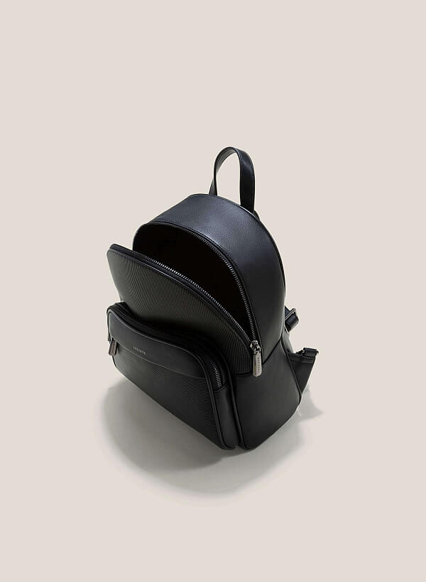 Embossed Side Box Backpack - BAK 0190 - Black - VASCARA