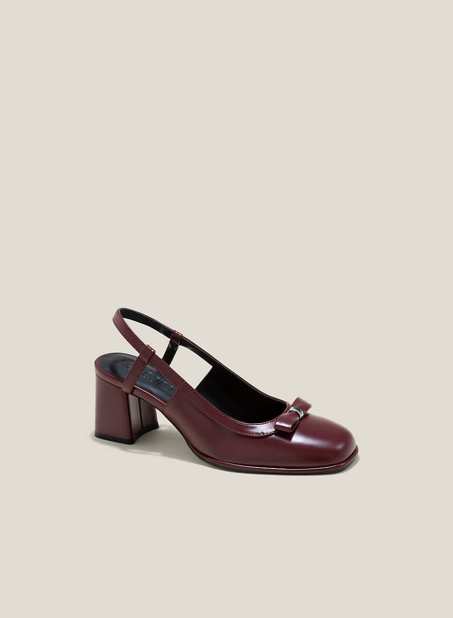 Giày slingback cổ điển gắn nơ - BMN 0632 - Màu đỏ đậm - vascara.com