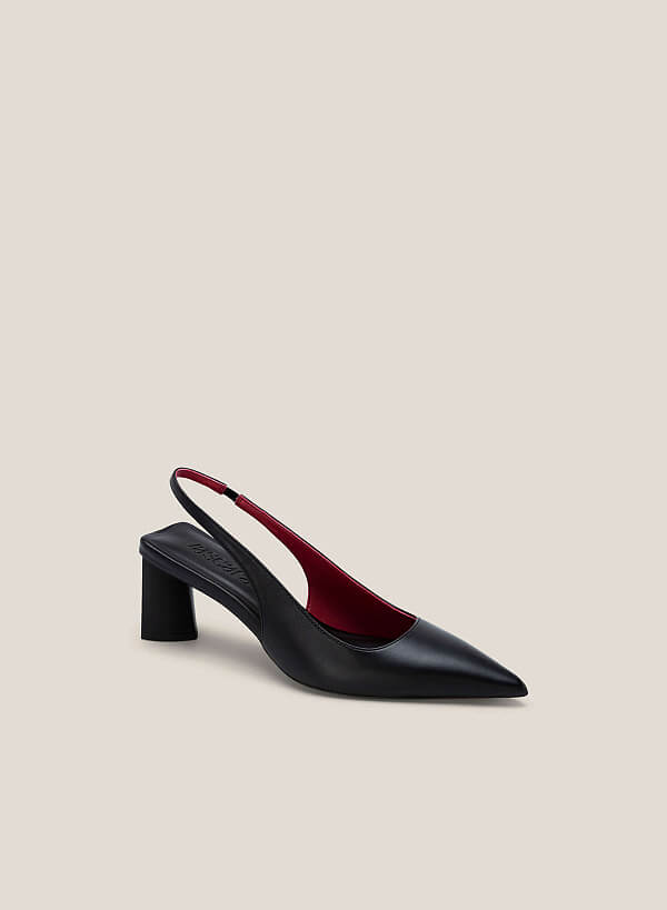 Pointed-Toe Block Heel Slingbacks - HIG 0587 - Black