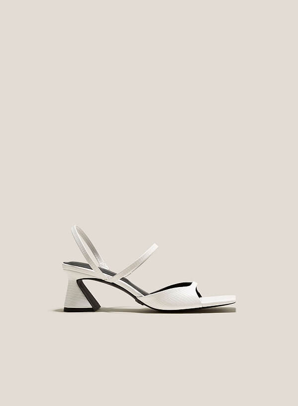 Thin Strap Square-Toe Spool Heel Sandals - PUM 0756 - White - VASCARA