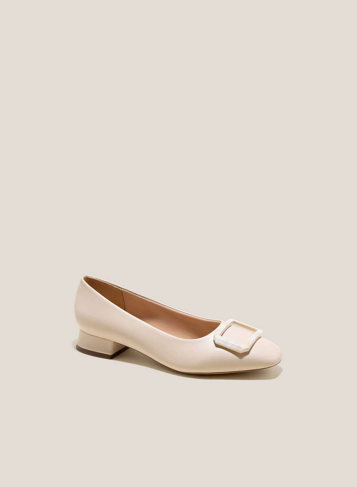 Tortoiseshell Buckle Square-Toe Pumps - HIG 0588 - Cream - VASCARA