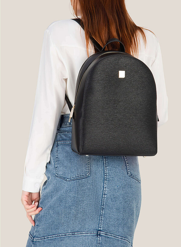 Wood-Pattern Classic Backpack - BAK 0184 - Black - VASCARA