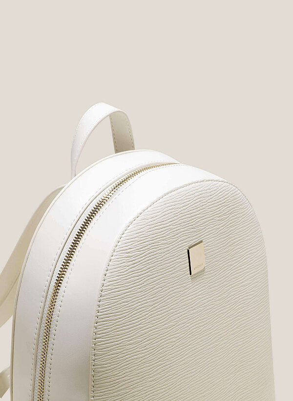 Wood-Pattern Classic Backpack - BAK 0184 - Cream - VASCARA