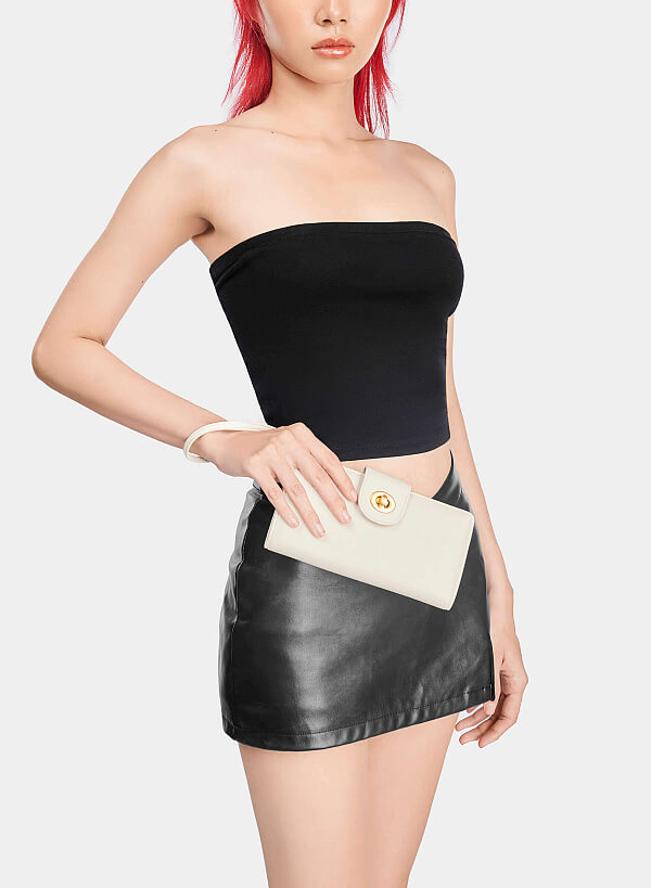 Buckle Flap Clutch - WLL 0266 - Cream - VASCARA