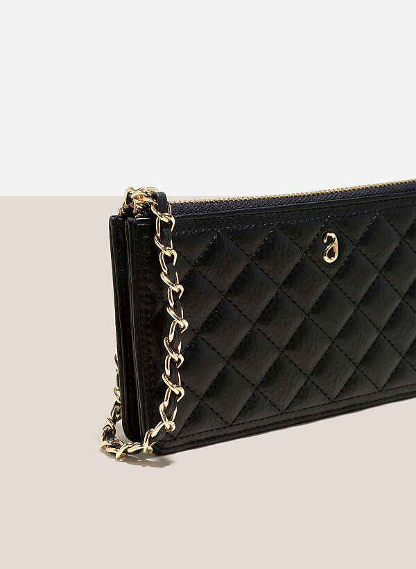Chain Handle Quilted Clutch - WLL 0262 - Black - VASCARA