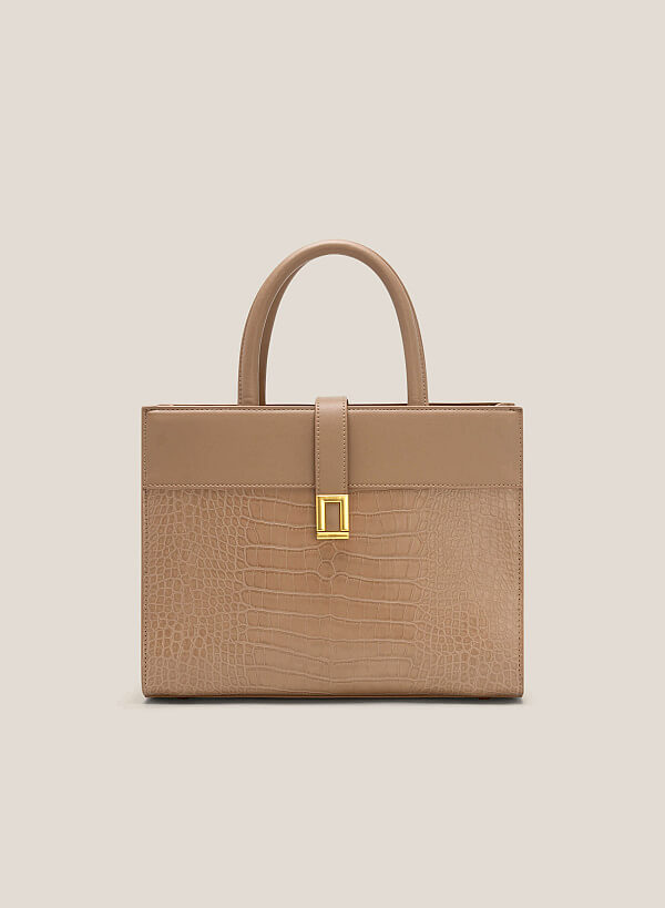 Croc-Effect Tote Bag - TTE 0105 - Beige