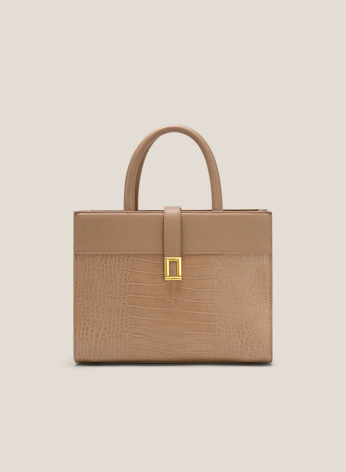 Croc-Effect Tote Bag - TTE 0105 - Beige - vascara.com
