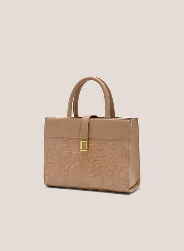 Croc-Effect Tote Bag - TTE 0105 - Beige - VASCARA