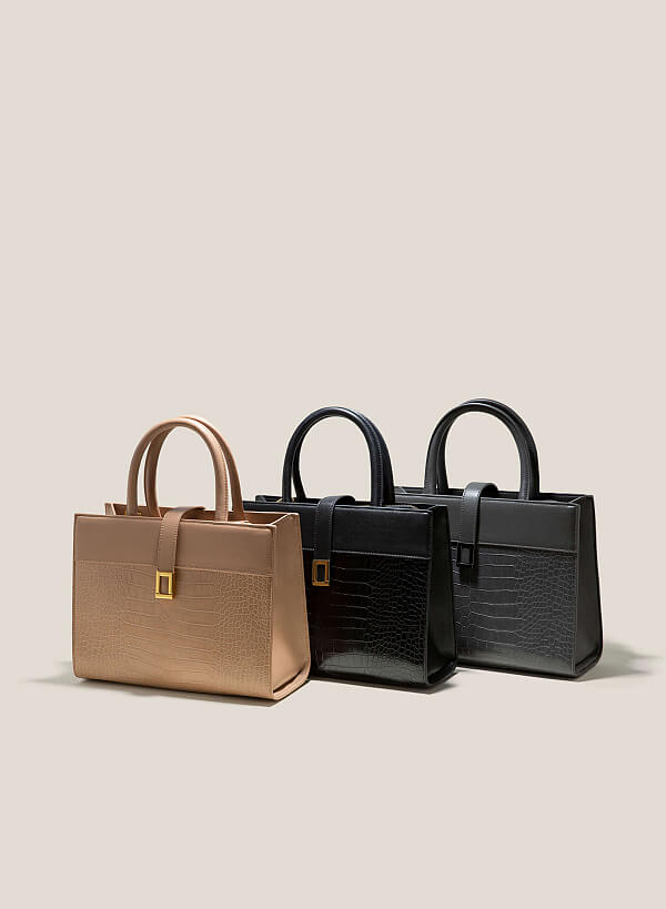Croc-Effect Tote Bag - TTE 0105 - Beige - VASCARA