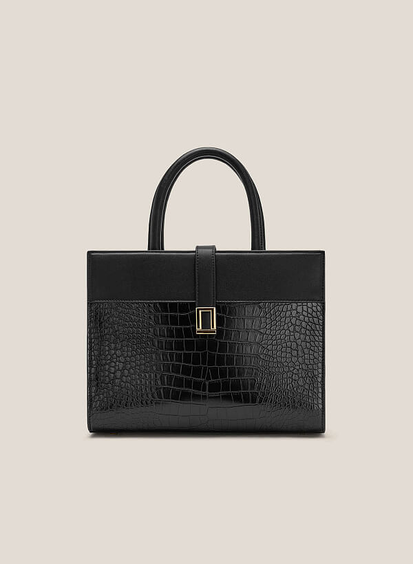 Croc-Effect Tote Bag - TTE 0105 - Black
