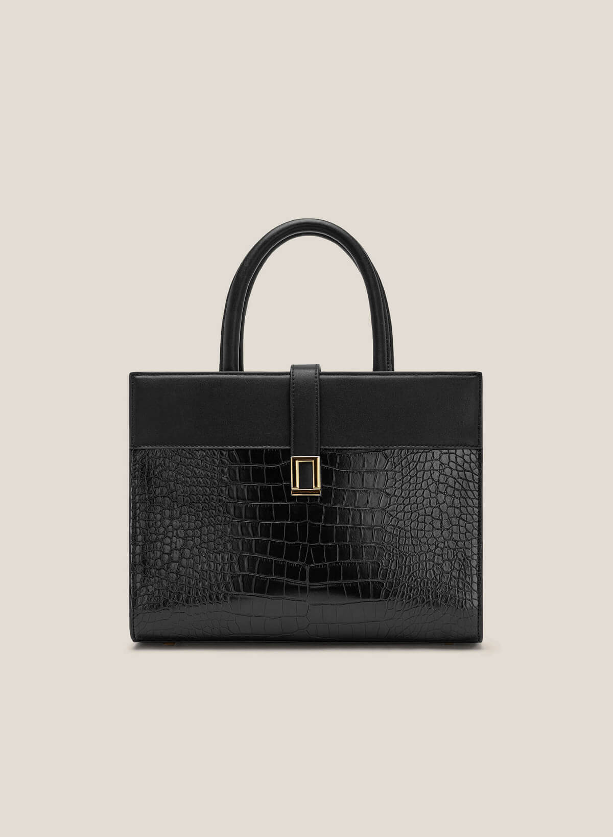 Croc-Effect Tote Bag - TTE 0105 - Black - vascara.com