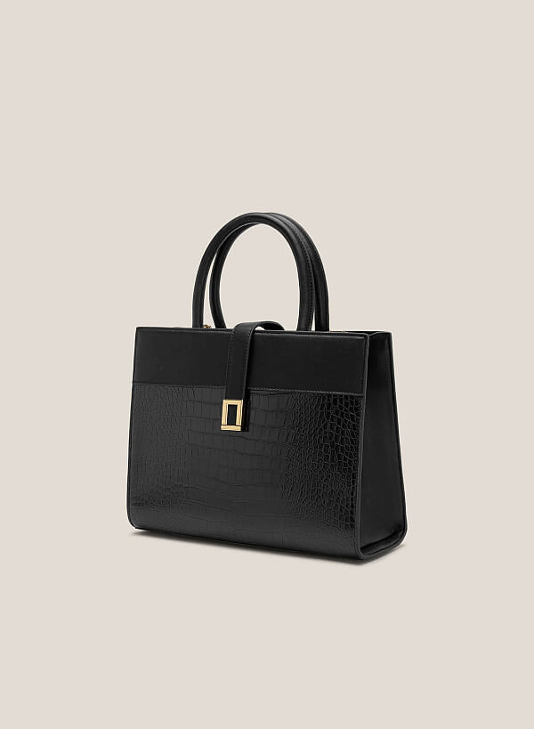 Croc-Effect Tote Bag - TTE 0105 - Black - VASCARA