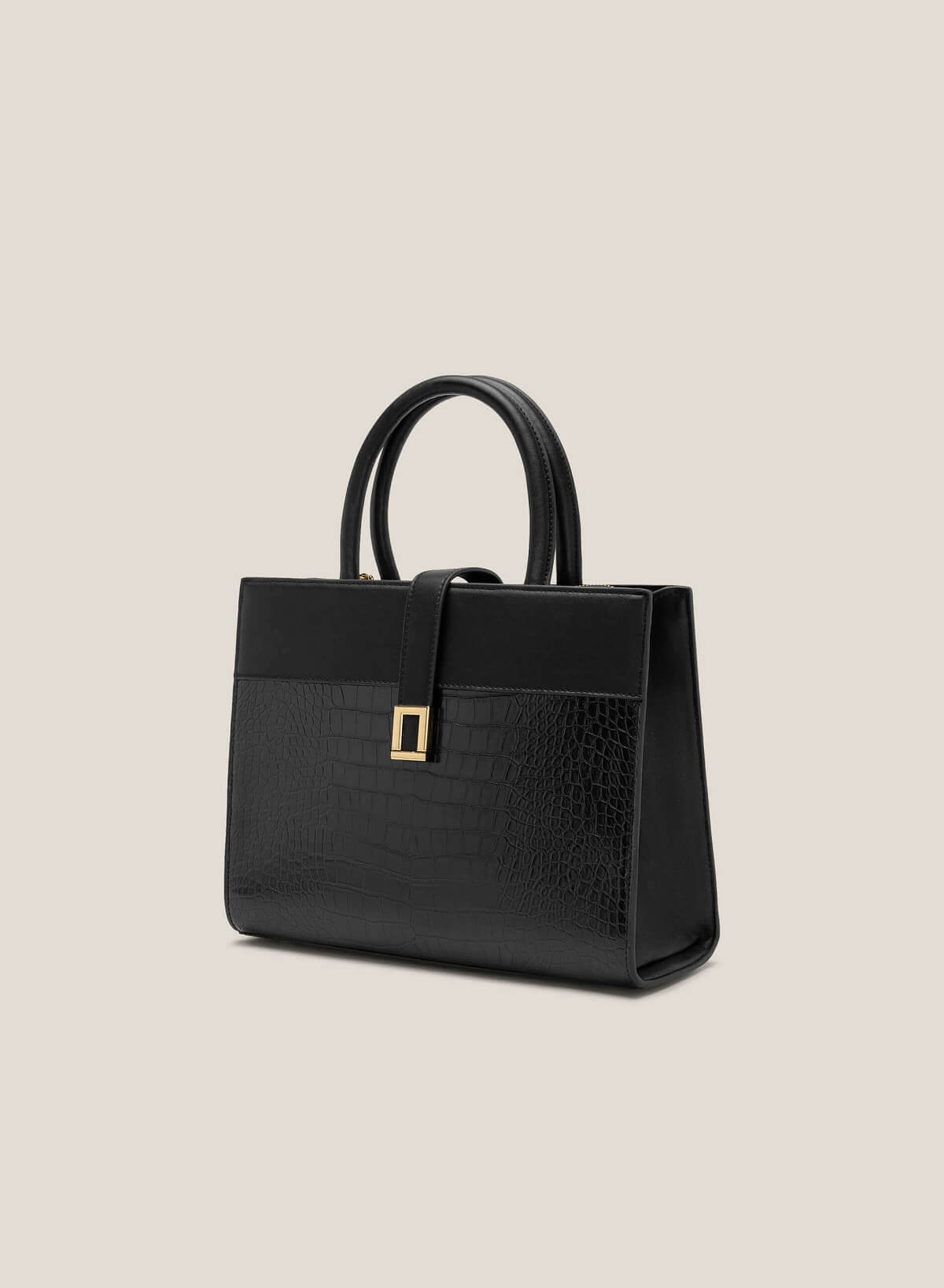 Croc-Effect Tote Bag - TTE 0105 - Black - vascara.com