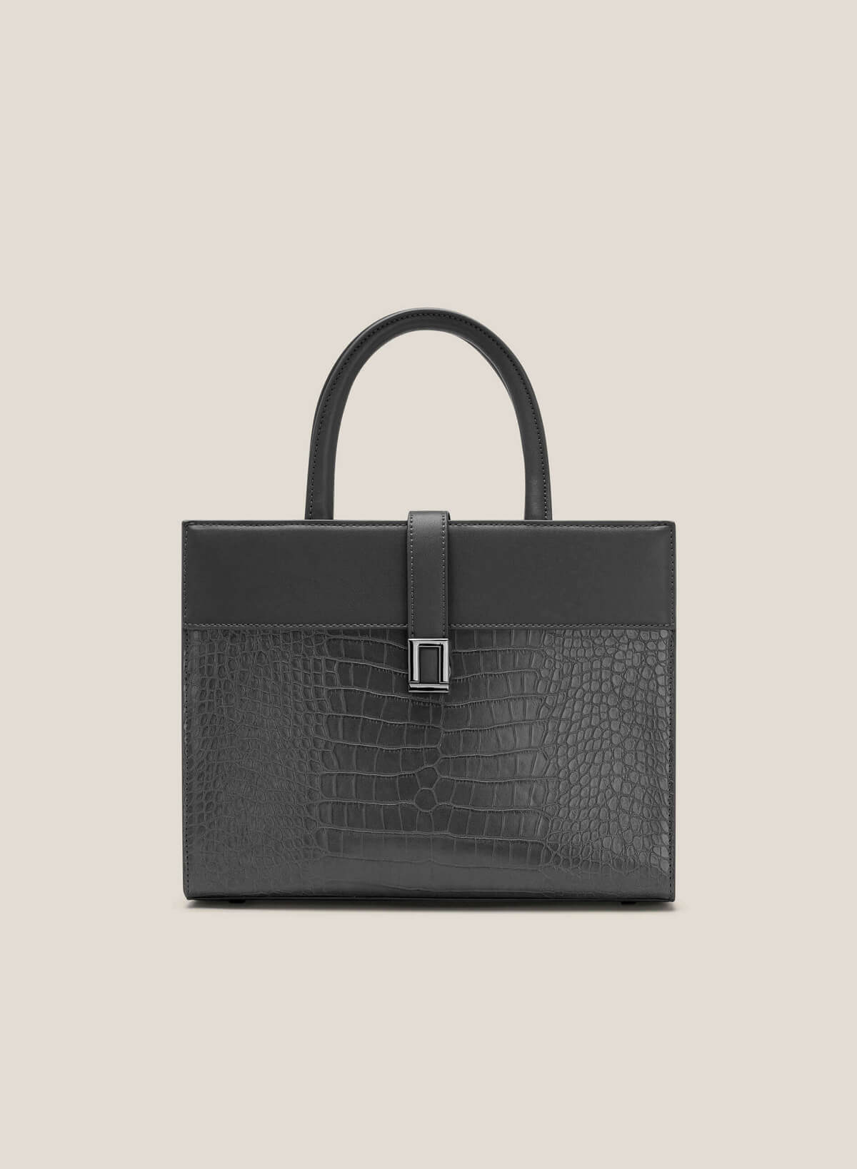 Croc-Effect Tote Bag - TTE 0105 - Dark Grey - vascara.com