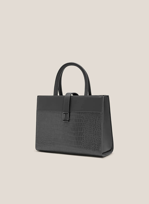 Croc-Effect Tote Bag - TTE 0105 - Dark Grey - VASCARA