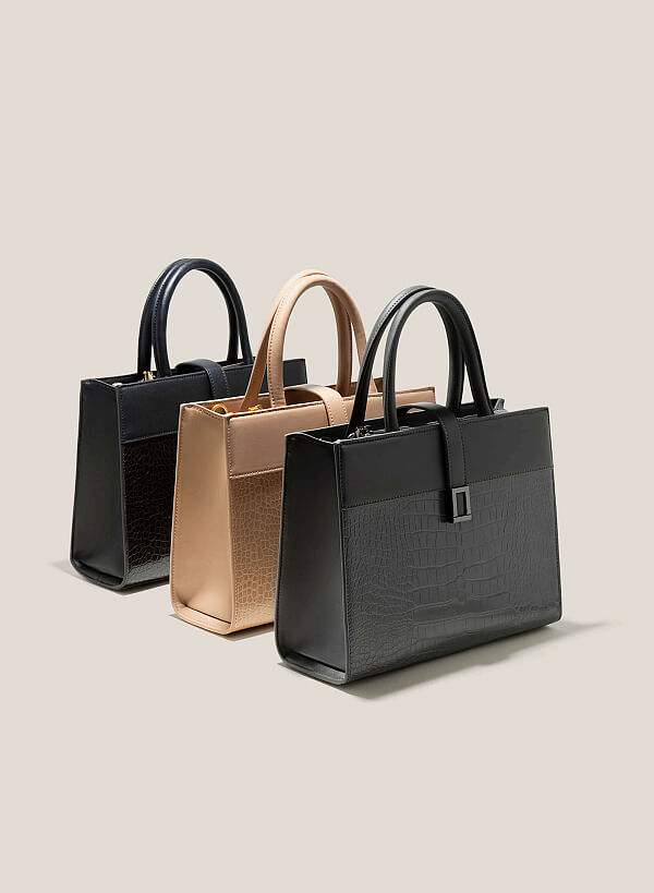 Croc-Effect Tote Bag - TTE 0105 - Dark Grey - VASCARA