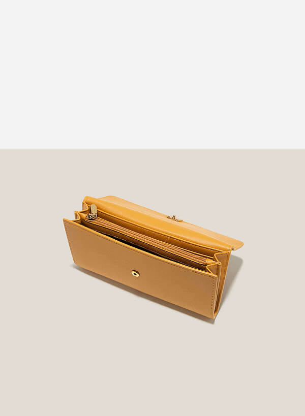 Faux Fur Lock Décor Clutch - WLL 0263 - Yellow - VASCARA
