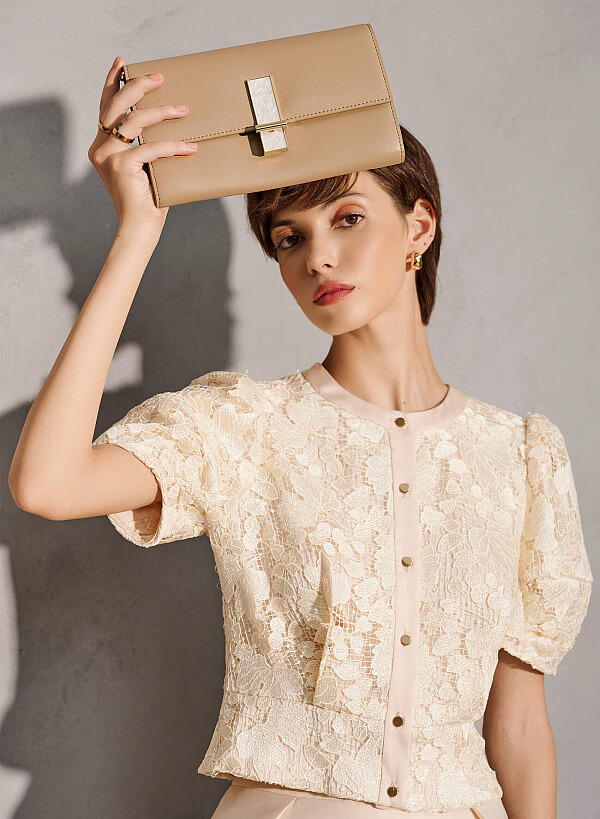 View more item Stone Décor Lock Clutch - CLT 0115 - Beige