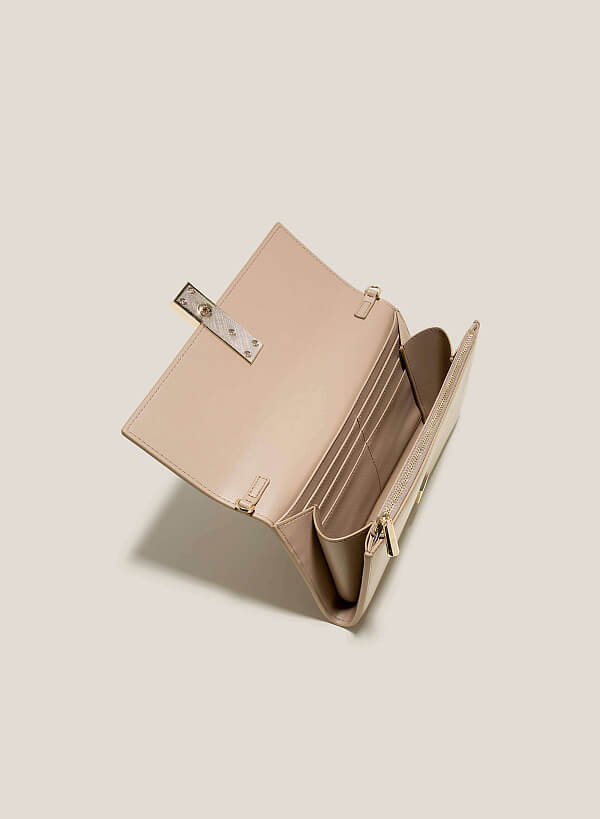Stone Décor Lock Clutch - CLT 0115 - Beige - VASCARA