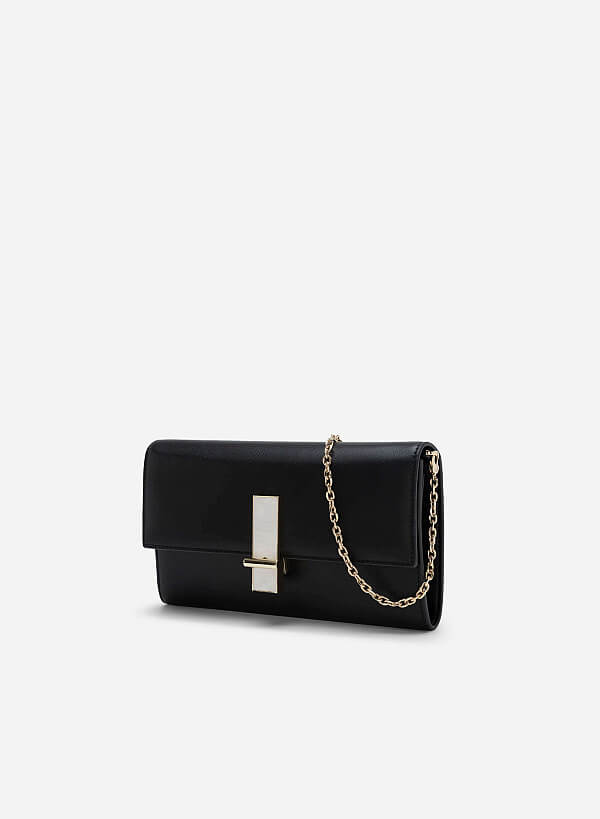View more item Stone Décor Lock Clutch - CLT 0115 - Black