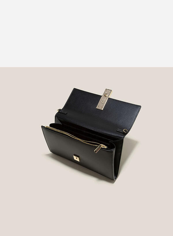 Stone Décor Lock Clutch - CLT 0115 - Black - VASCARA