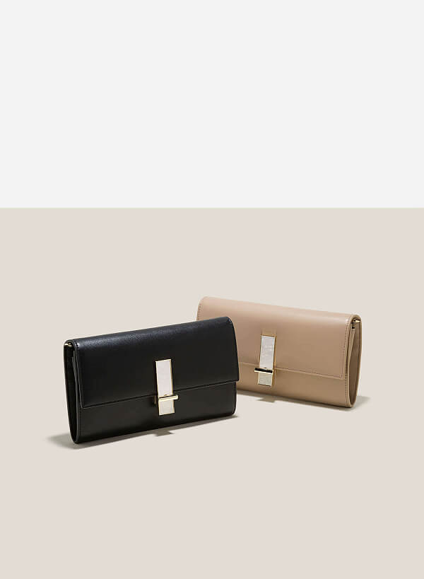 Stone Décor Lock Clutch - CLT 0115 - Black - VASCARA