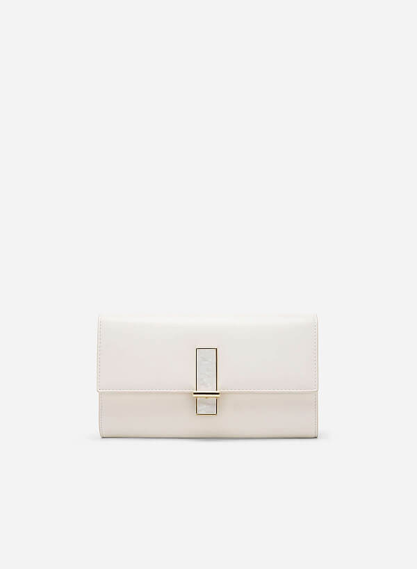 View more item Stone Décor Lock Clutch - CLT 0115 - Cream